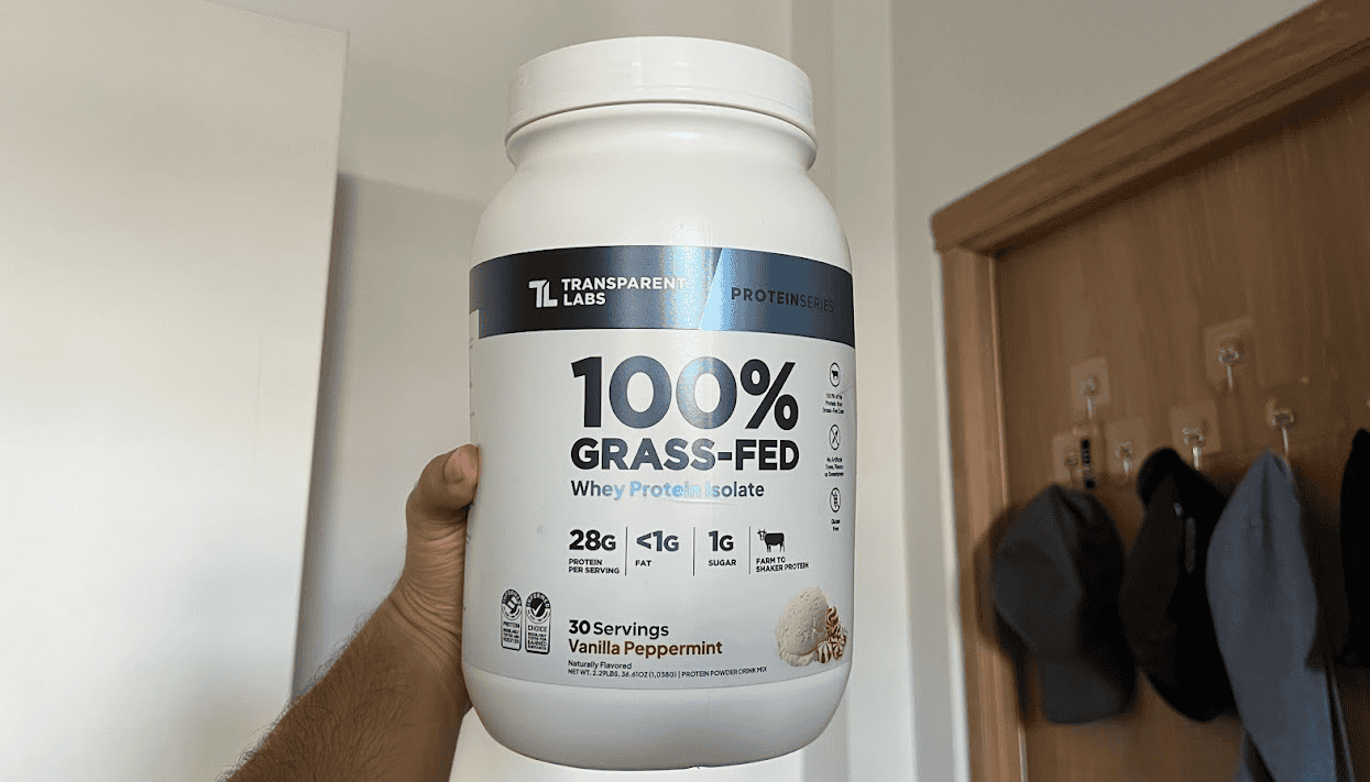 vanilla peppermint front of bottle transparent labs protein